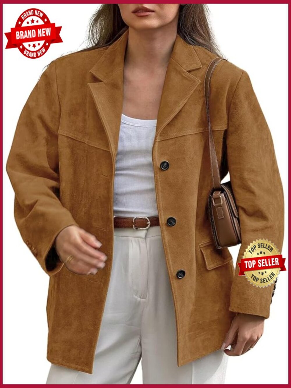 Faux Suede Blazer Jacket Notched Lapel Single Breasted Suit Jacket